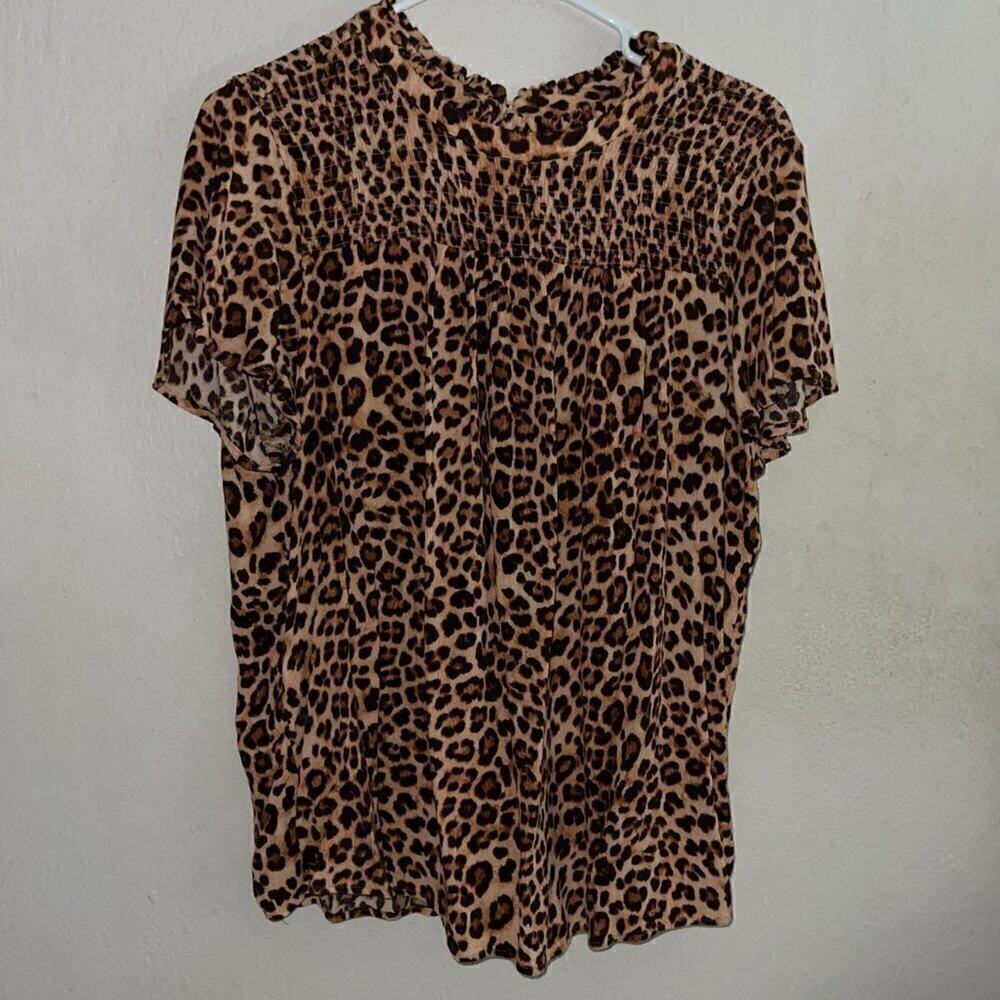 Torrid Crinkle Gauze Leopard Smocked Flutter Sleeve Top 2X 18 20 Boho - Picture 5 of 6